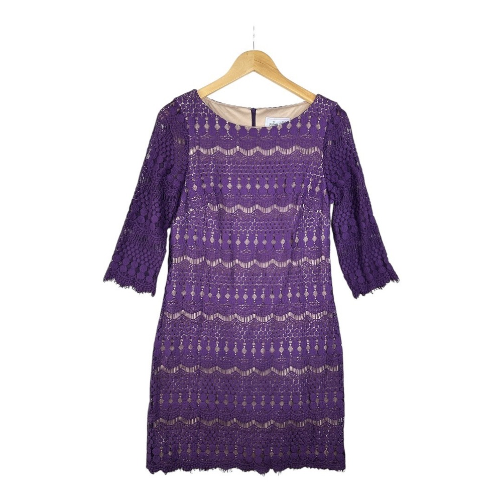 Jessica H Lace Half Sleeve Sheath Dress size 8 Purple